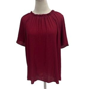 Ann Taylor Red Short Sleeve Elastic Neckline Blouse Size Large Women's